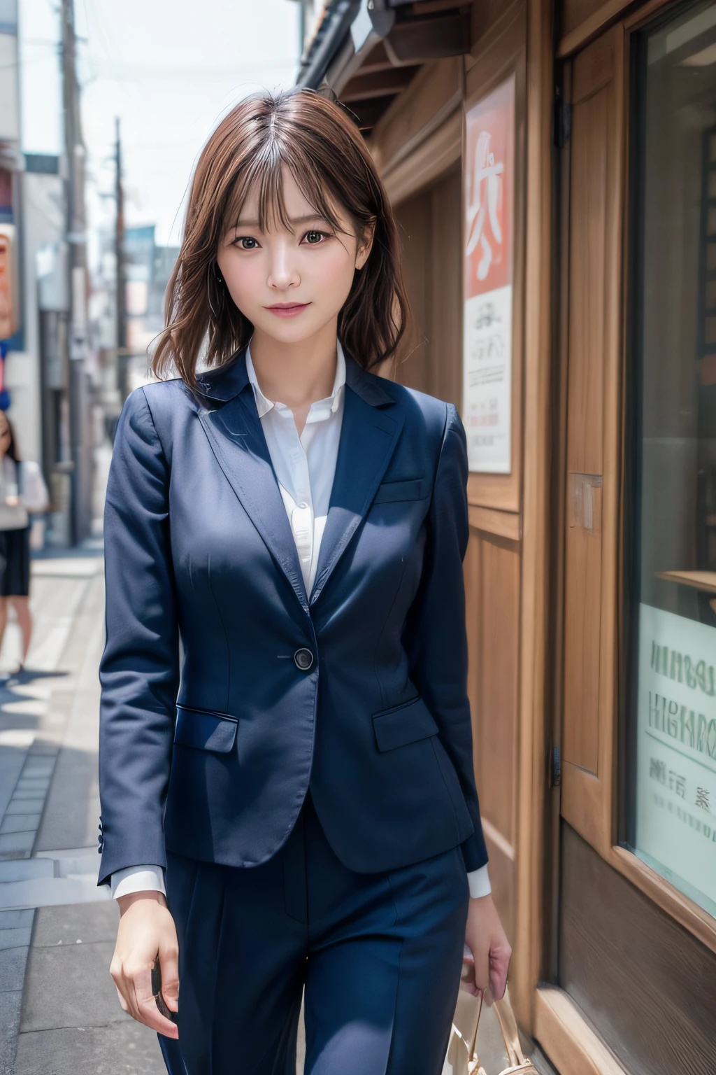 ((Top image quality、8K、masterpiece:1.3))、Realistic high-quality photos、top-quality、girl cute-fine face、40 years old beautiful Japan girl、OL、suits