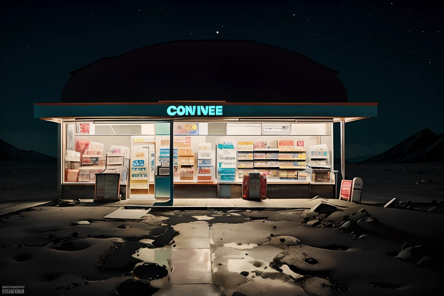 convenience store on moon surface