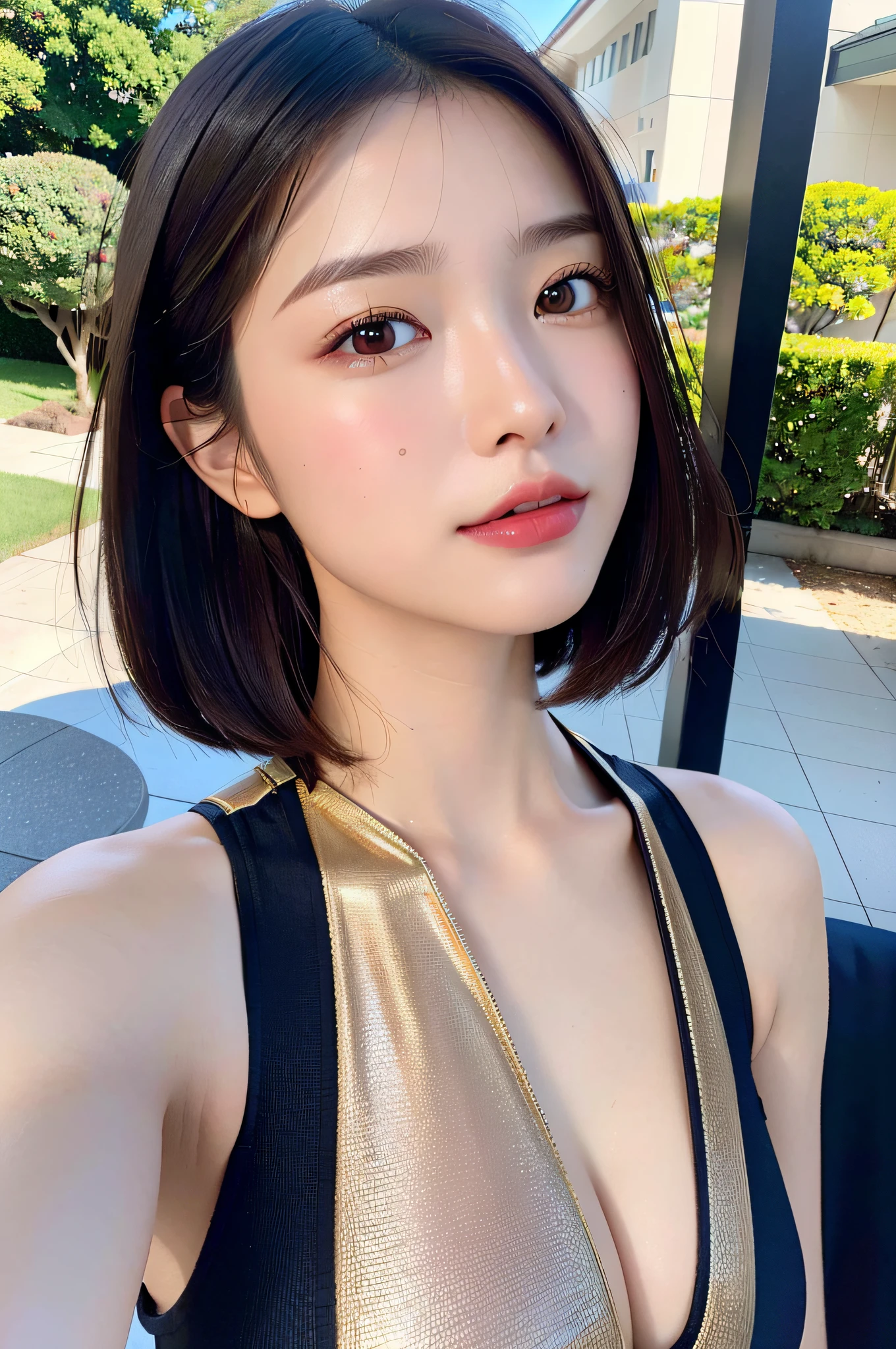 (hight resolution:1.3), (16K, Photorealsitic, RAW Photography, Top image quality: 1.4), japanes, (1girl in), beauitful face, (lifelike face), (A dark-haired、short-hair:1.3), Beautiful hairstyle, realisticeyes, beautiful finely detailed eyes, (real looking skin), Beautiful skins, enticing, 超A high resolution, A hyper-realistic, High Detail, the golden ratio, plein air, Windy, frombelow,1a person、 Half body shot,extremely detailed cute girl,(20yr old)、party dress、