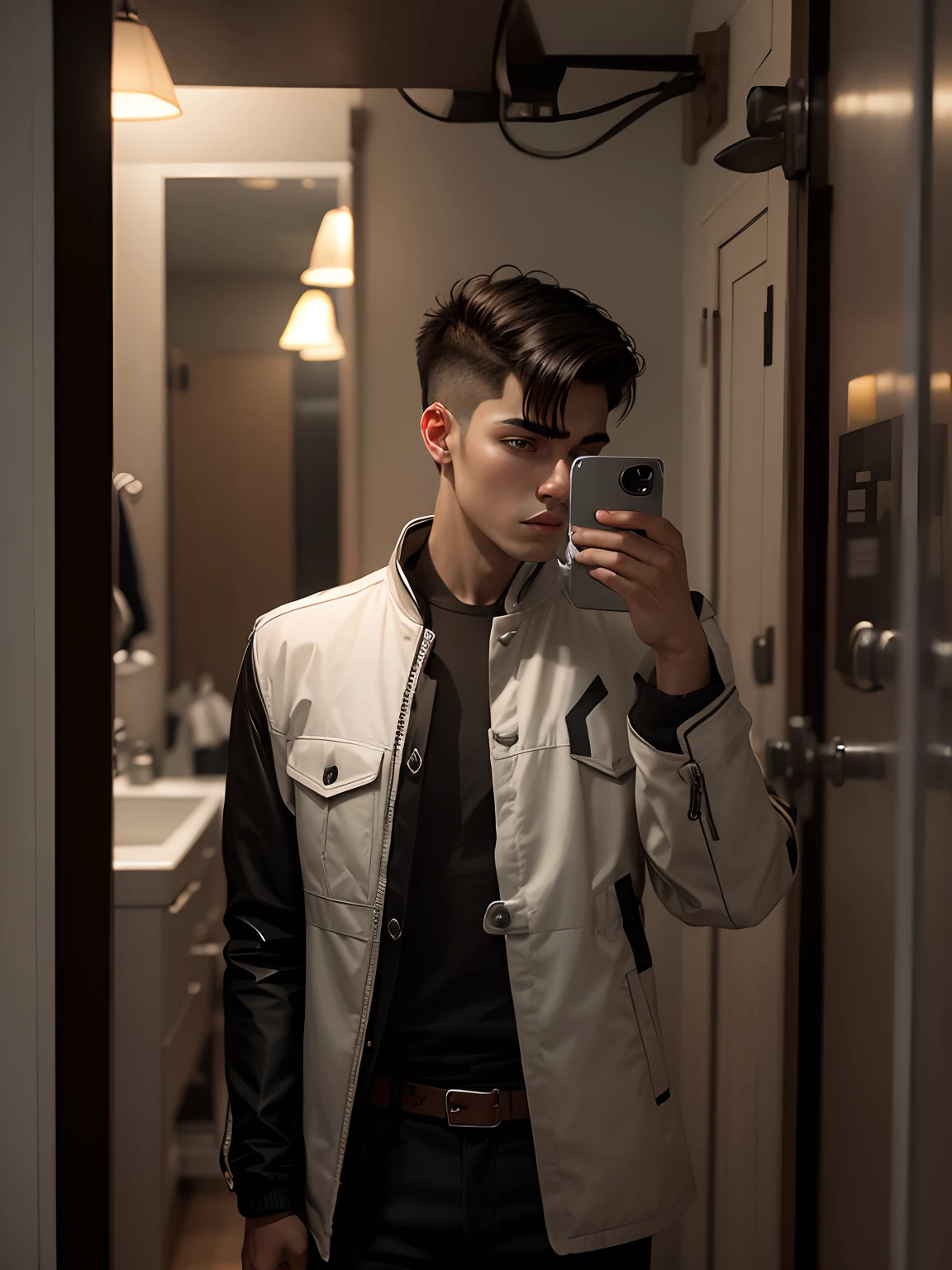 Style jacket, miror, realistic, handsome boy, masterpiece HDR
