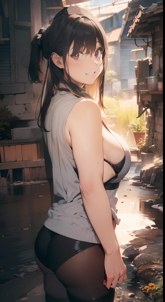 ultra-quality, ultla highres, Hyper Detailed, High contrast, superfine illustration, creative refinement, ssmile,Cleavage is visible