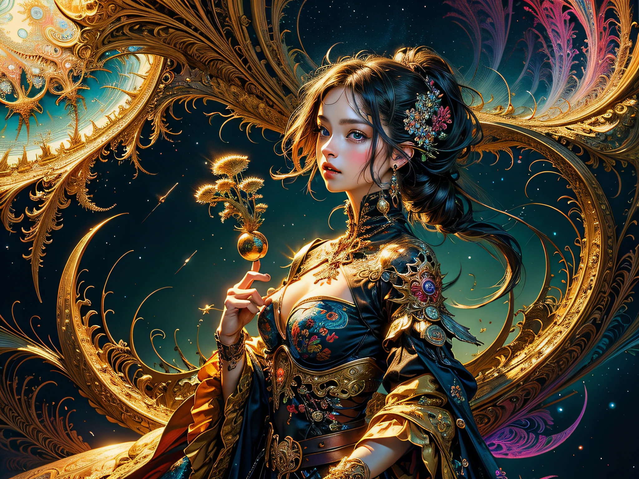 (masterpiece, top quality, best quality, official art, beautiful and aesthetic:1.2), (1girl), extreme detailed,(fractal art:1.3),colorful,highest detailed