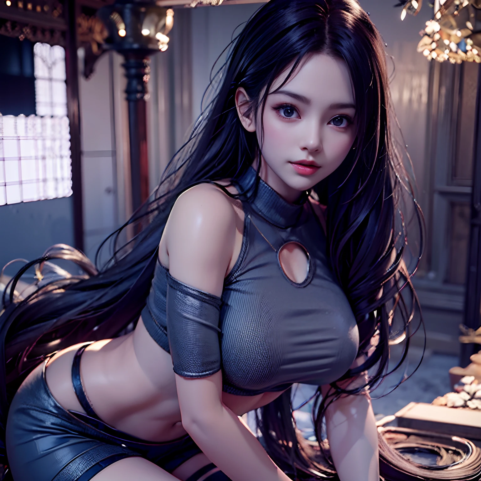 araffe woman in a gray top and shorts posing for a picture, 3 d anime realistic, realistic anime 3 d style, seductive anime girl, ig model | artgerm, photorealistic anime girl render, artwork in the style of guweiz, beautiful alluring anime woman, smooth anime cg art, photorealistic anime, realistic anime artstyle