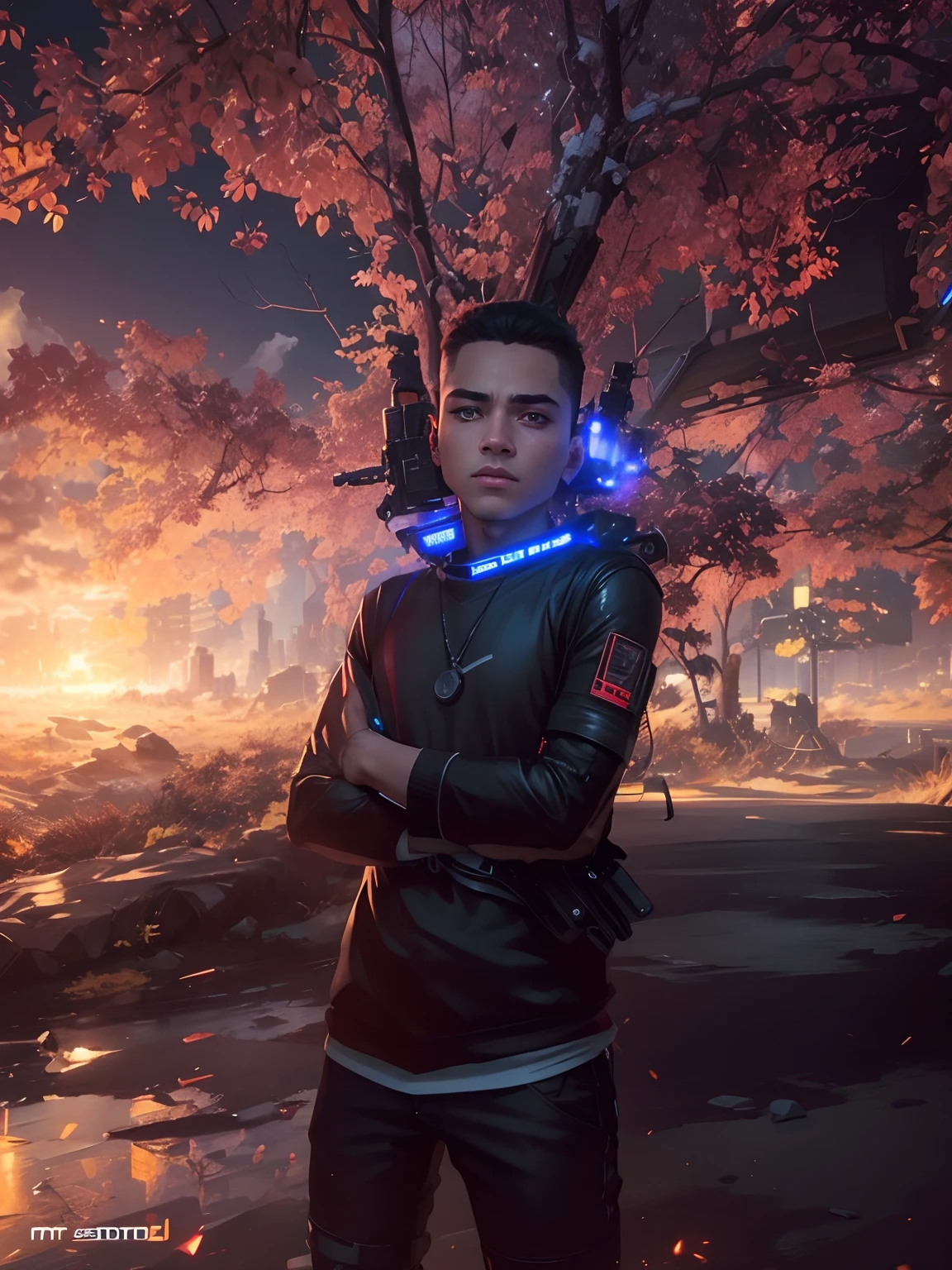 Boy with long hair good looking futuristic background realistic face 8k