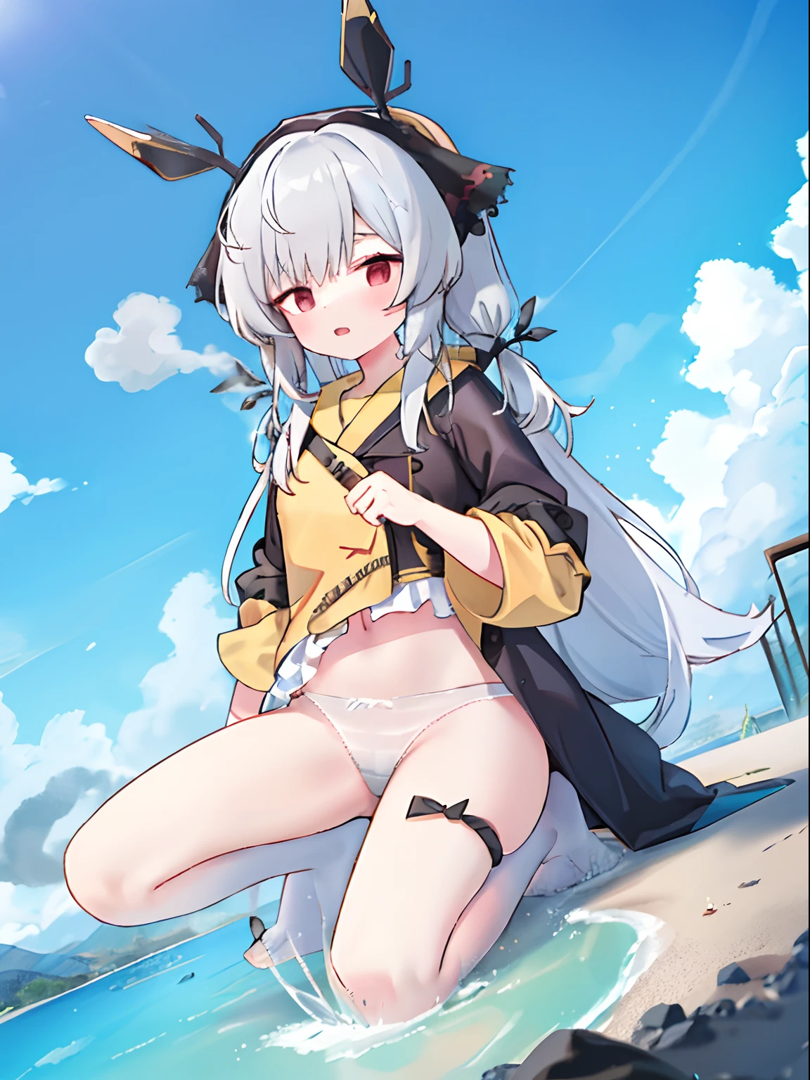 Girl,a giantess,giantess, best qualtiy:1.3),Cowboy shot,Skysky,Normal,high perspective,Girl,Those who don't wear shoes,No shoes,No shoes,Squat,Be red in the face,Comfortable expression,diaper,pissing,urine,Nourishes urine,urine squirting,Urine emits steam, full bodyesbian, view the viewer, Medium breasts, No bra, Open mouth, Solo,