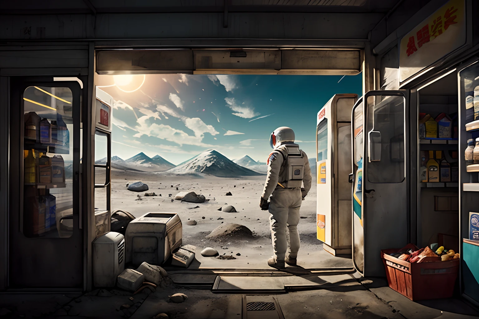 convenience store on moon surface