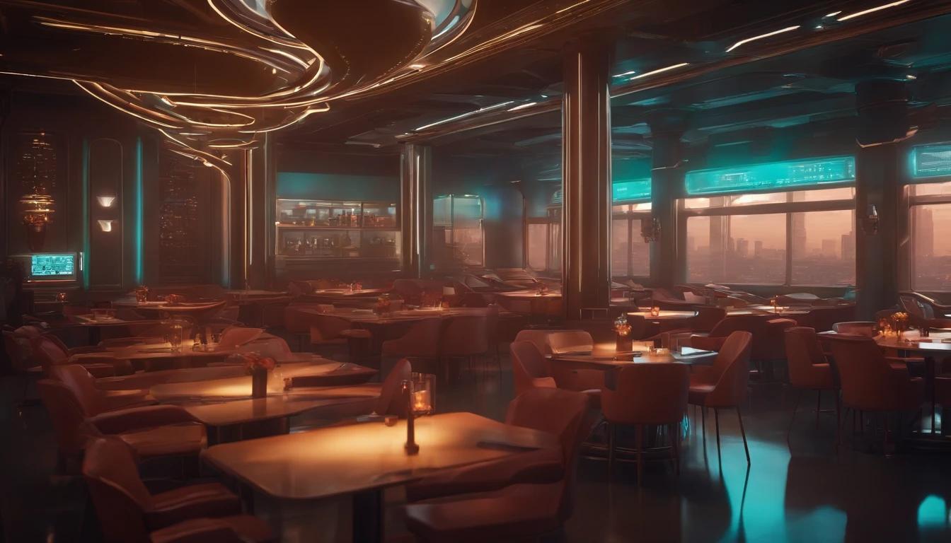 cafeteria, futuristic backdrop, Cyberpunk, 8k