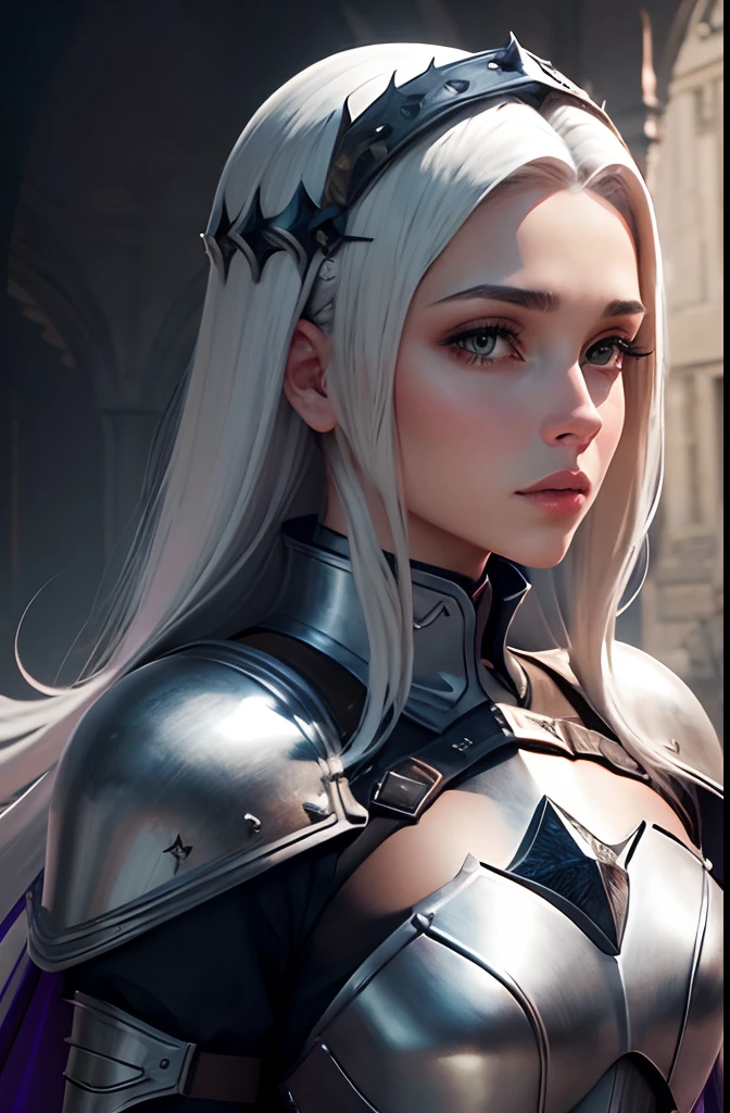 Beautiful version of Joan of Arc, armadura, (extremamente detalhado CG unidade 8k papel de parede),(master part), (best quality), (ultra-detalhado), (best illustration),(melhor sombra), cowboy shot, (Sharp eyeliner, sombra, olhos detalhados:1), Fundo da cidade, ,quebrar , (star15escola:1.2), ornamento de cabelo, ,