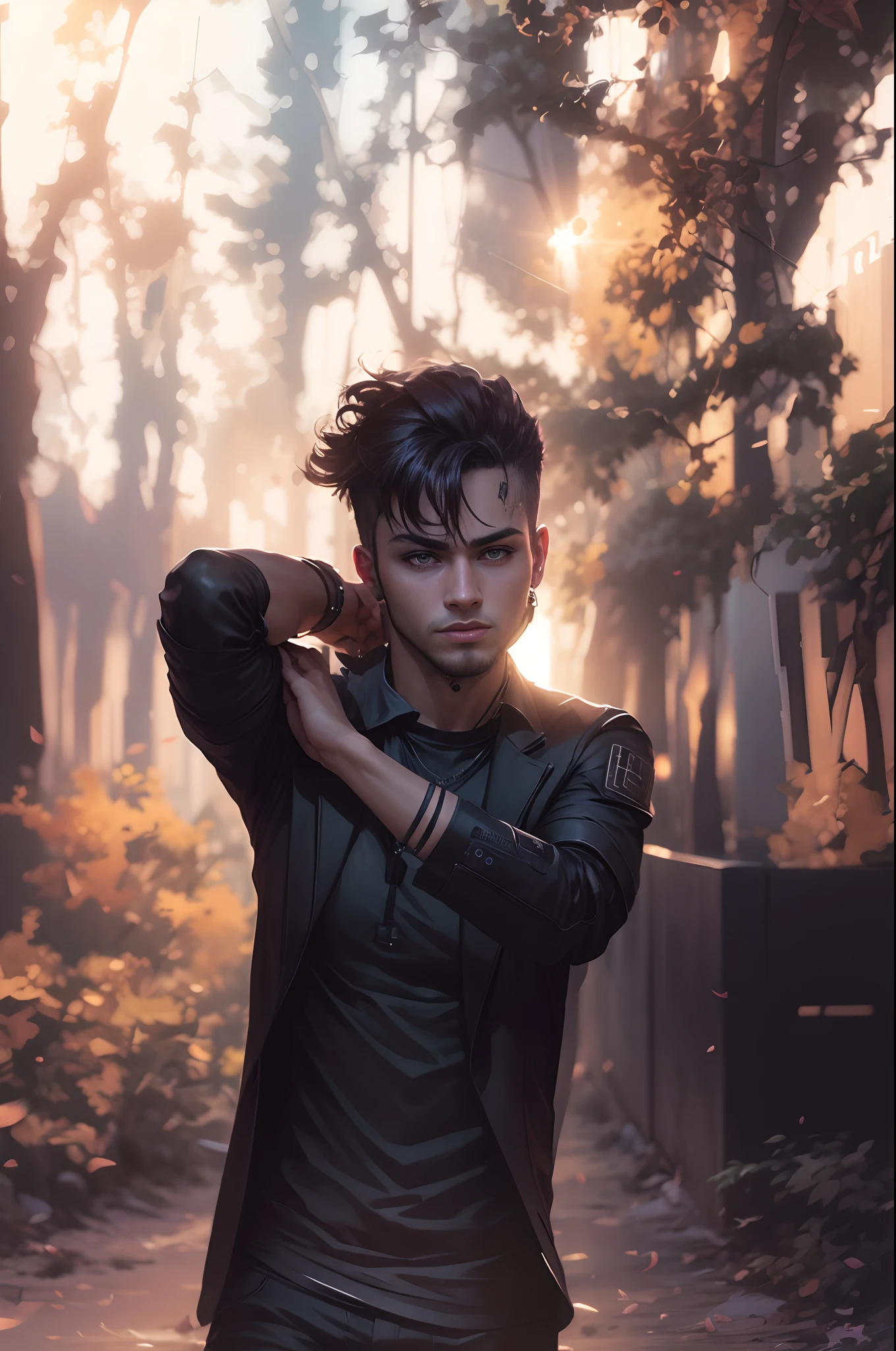 Change background cyberpunk handsome boy, realistic face, 8k, ultra realistic