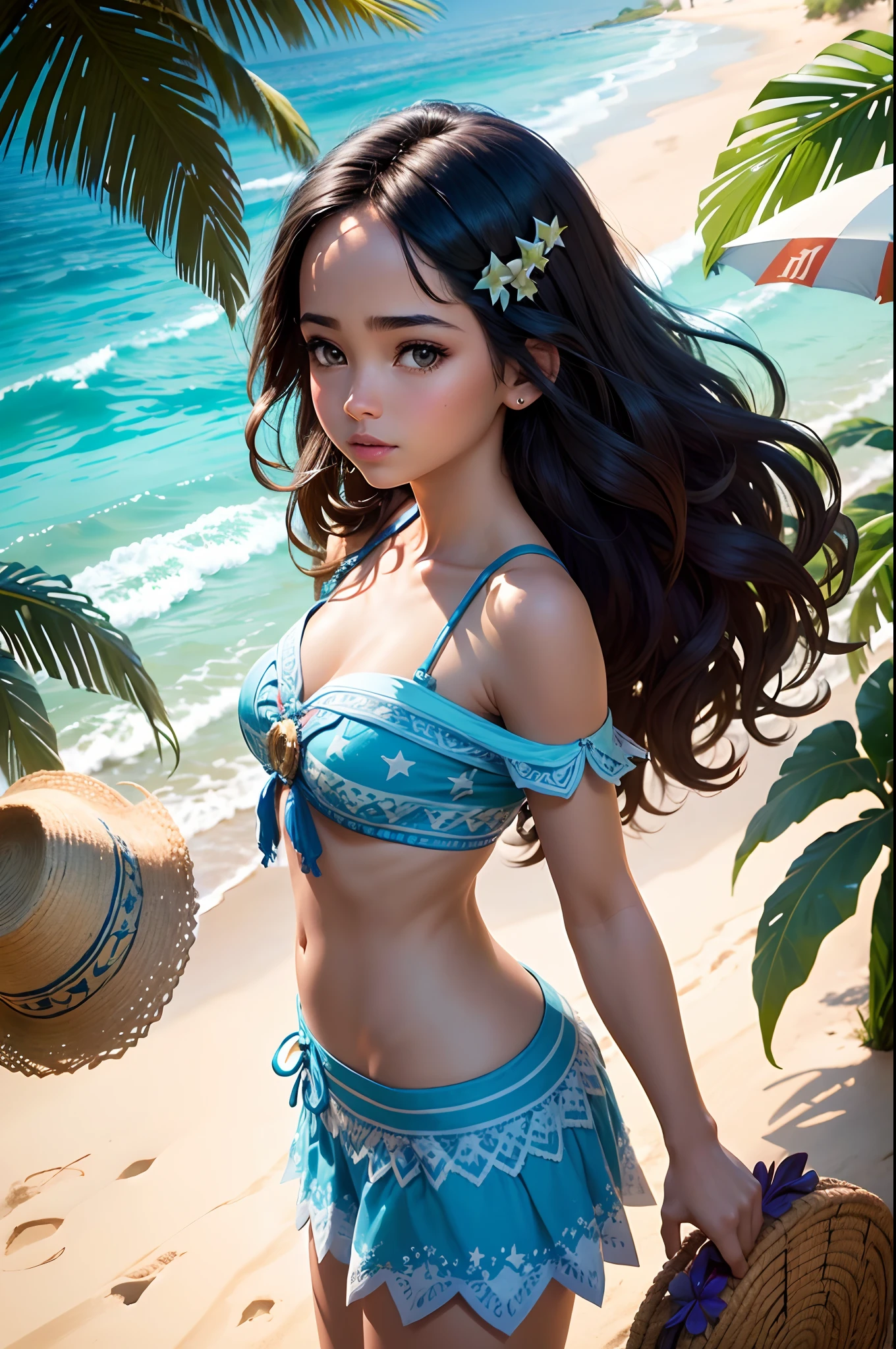 Princesa de Disney en bikini en la playa 