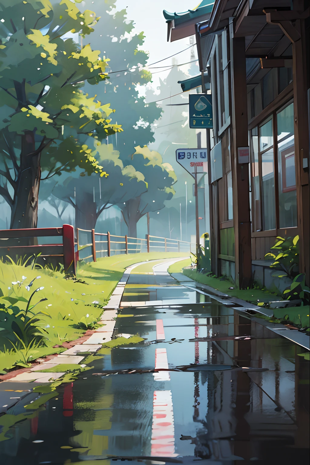 Scenery immediately after the rain has risen、The road surface is wet