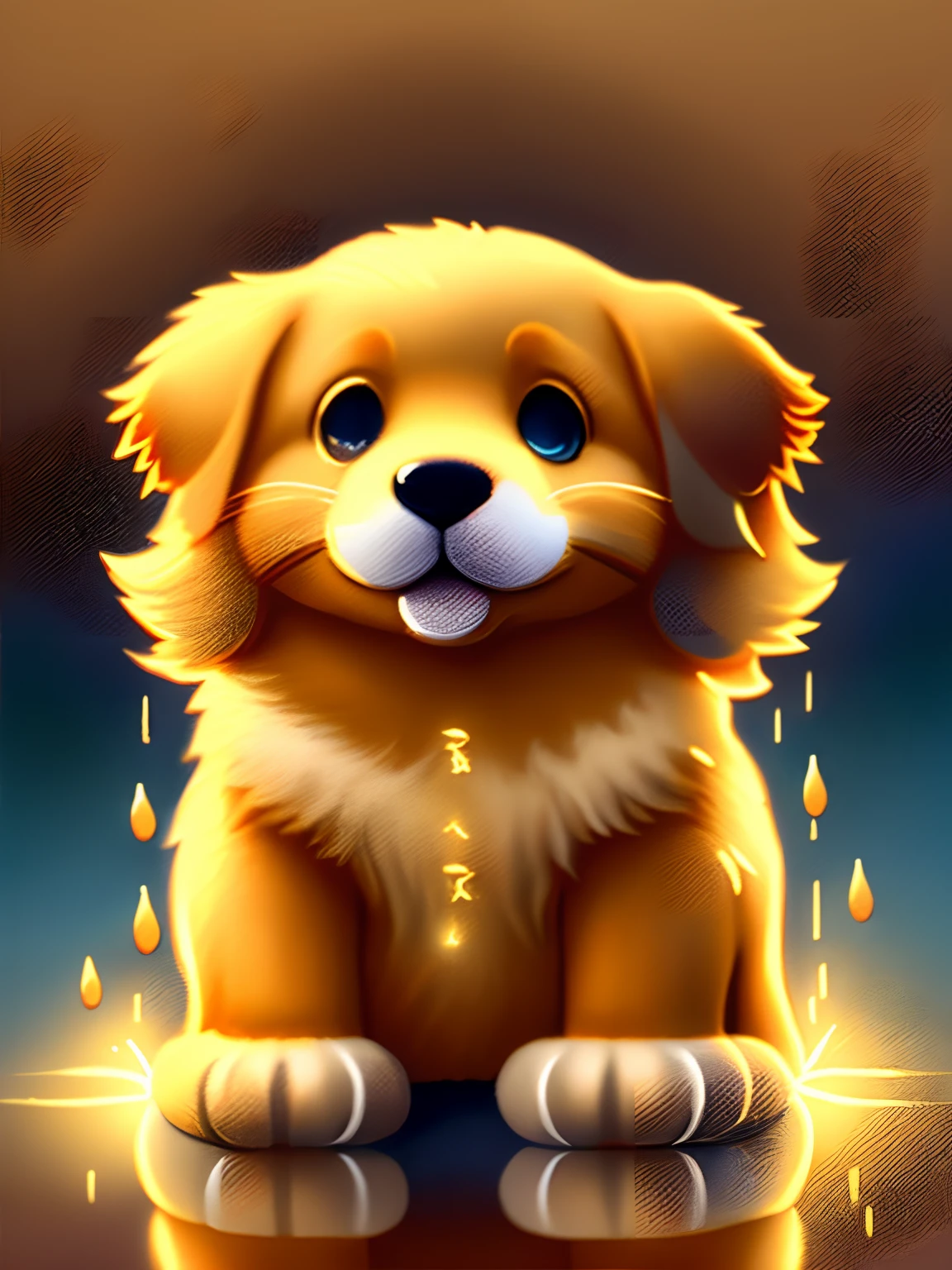without background、Golden Retriever's cute moment painting、Breathtaking rendering、In a shining connection、magic elements、Golden Retriever's Cute Moments Icon、The is amazing、Beautiful fece、Multi-cast colorful spells、Bright flash、The Flash