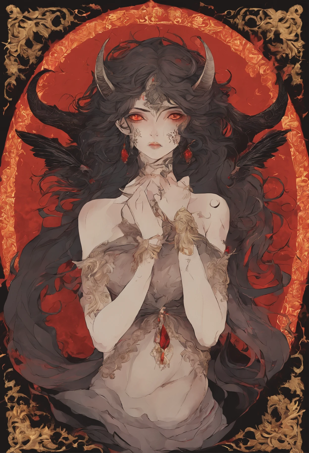 Baphomet,Goat Head Girl,devil,山羊の頭部を持つ女性の身体のdevil,Completely ,Very lean body,