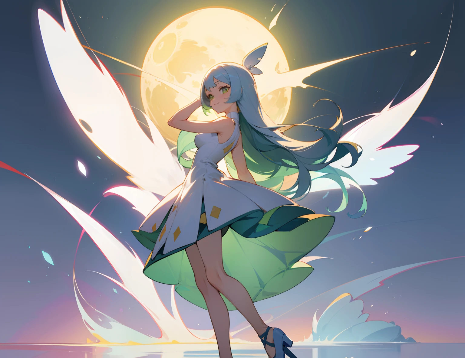 (extremely detailed CG), [standing portrait, upper body, close-up of girl:0.4], slim body, camisole dress, gradient background, anime character, character design, perfect hands, (cute girl:1.1), zero gravity