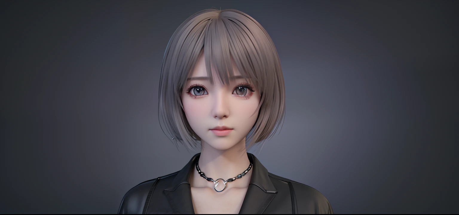a close up of a person wearing a black jacket and a necklace, realistic anime 3 d style, kawaii realistic portrait, realistic artstyle, anime realism style, realistic portrait, realism artstyle, 🤤 girl portrait, face realistic, 3 d anime realistic, realistic detailed face, realistic face, human realistic face, detailed realistic face, realistic person, single realistic face