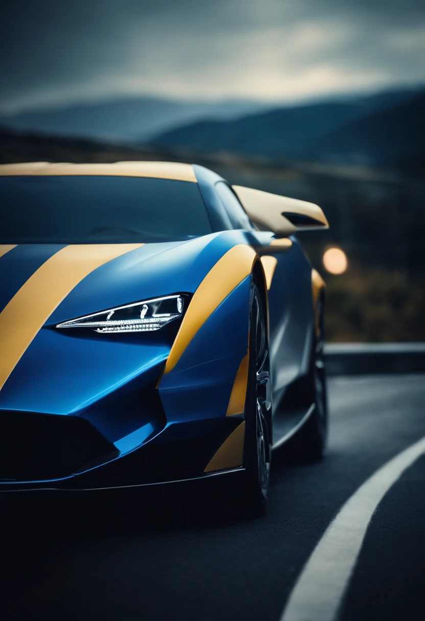 Blue car、Custom Sports Cars、Without emblem、Vibrant、shine、Futuristic and forward-thinking design