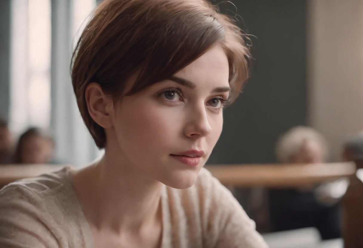 Short haired and handsome girl teaching