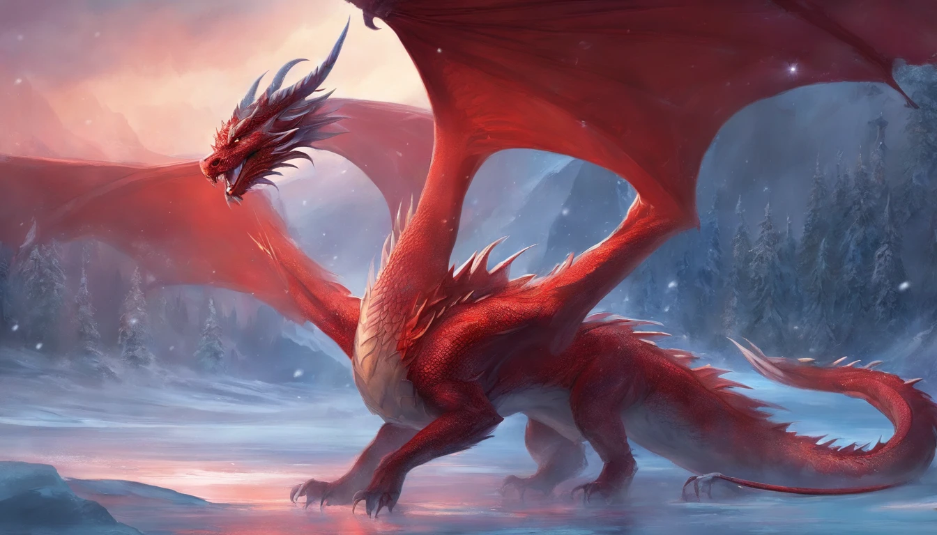 red dragon frozen in ice