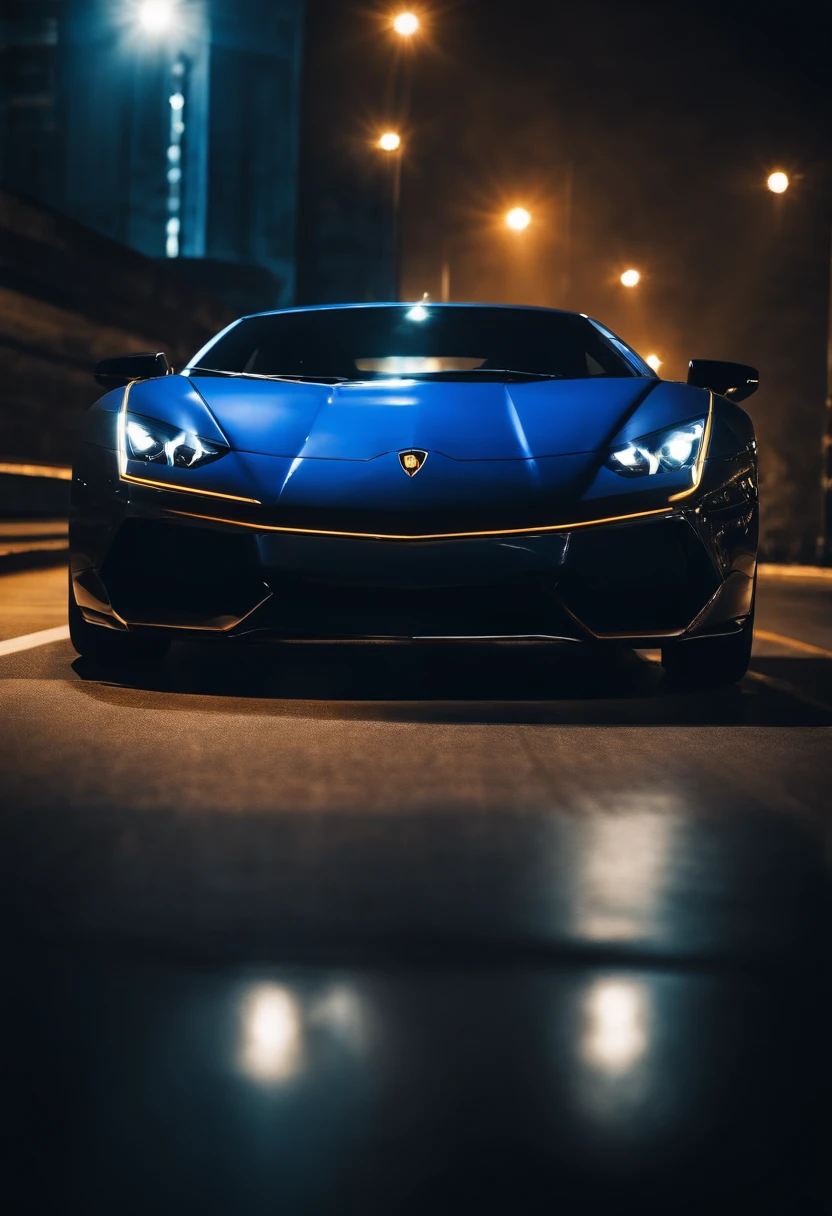 Blue car、sportscar、Without emblem、Like Lamborghini、shine、Futuristic and forward-thinking design