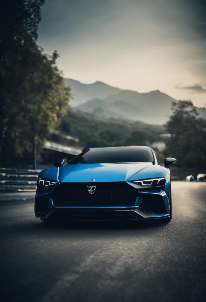 Blue car、sportscar、Without emblem、Like Lamborghini、shine、Futuristic and forward-thinking design