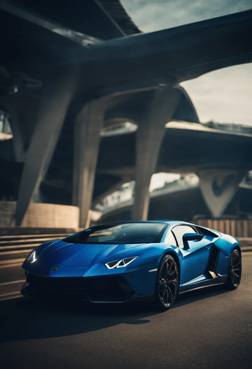 Blue car、sportscar、Without emblem、Like Lamborghini、shine、Futuristic and forward-thinking design