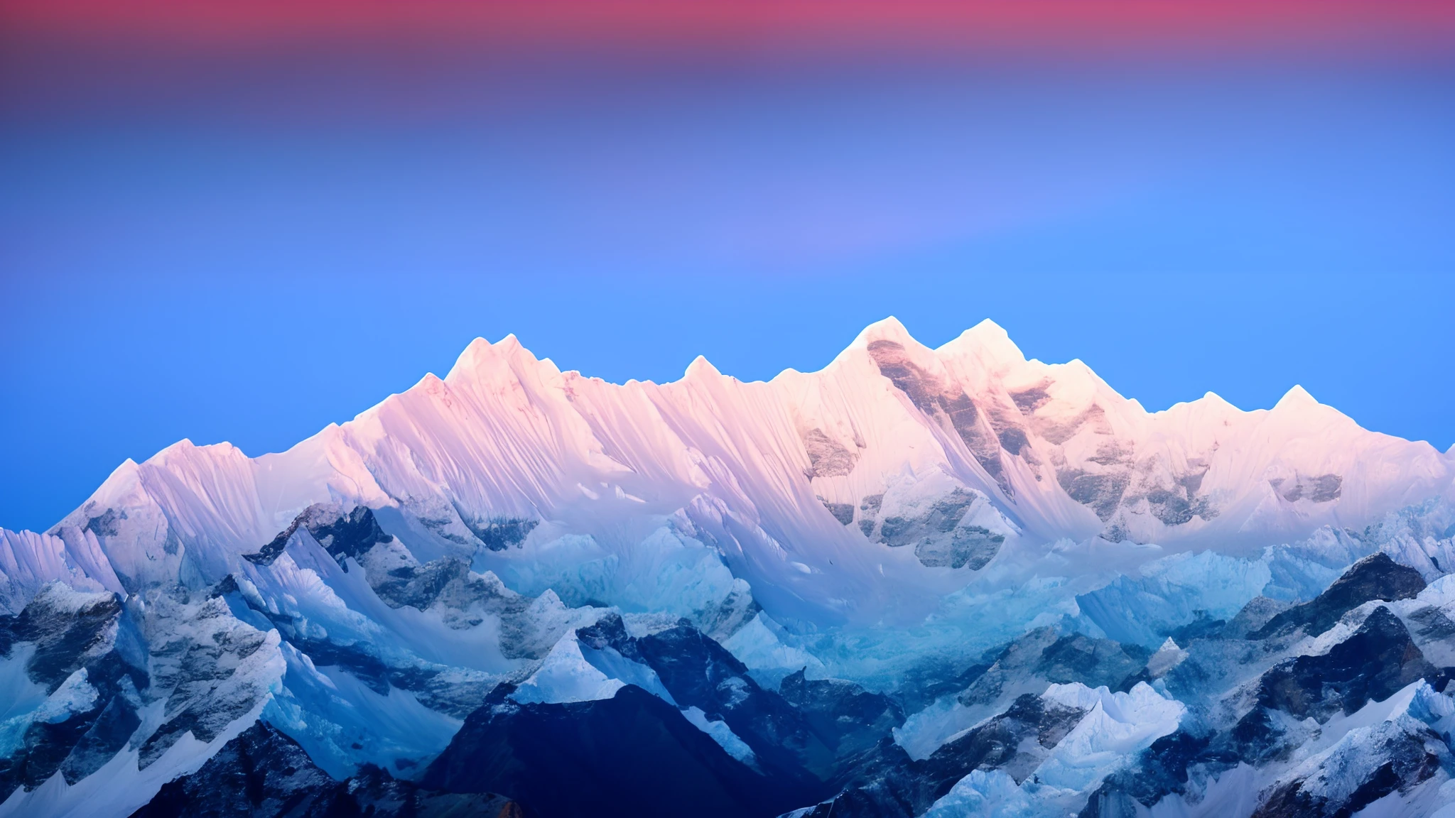 Layer after layer of mountain ranges in the Himalayas in atmospheric late afternoon cinematic light