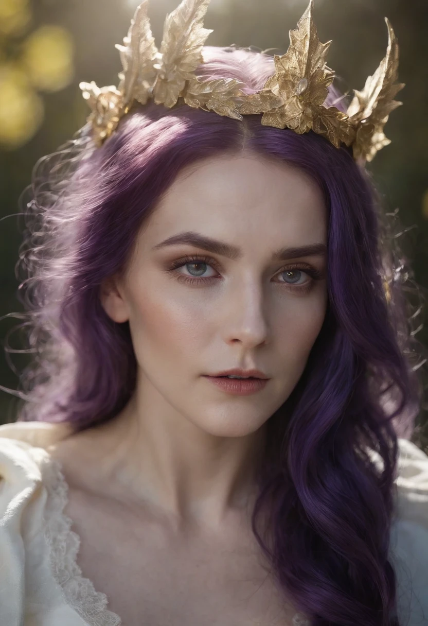 The sunlight shone on the face of the witch with purple hair and golden pupils, and there were many angels around her