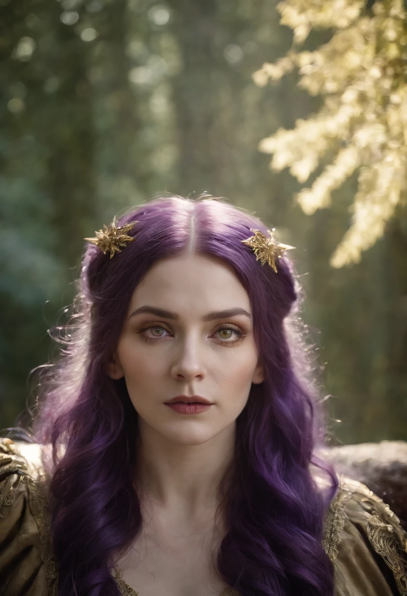 The sunlight shone on the face of the witch with purple hair and golden pupils, and there were many angels around her