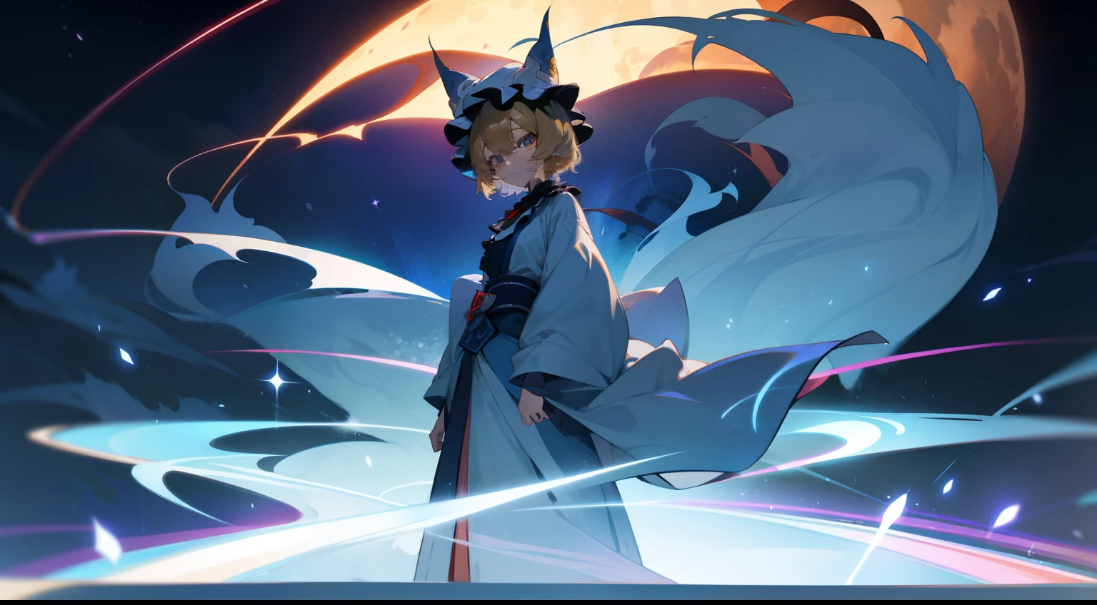 Yakumo Ran Sky hat standing looking into the camera night