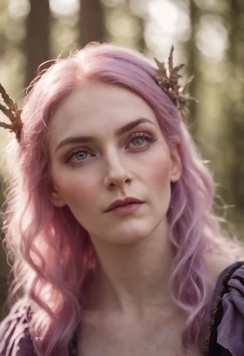The sunlight shone on the face of the witch with pink hair and purple pupils, and there were many angels around her