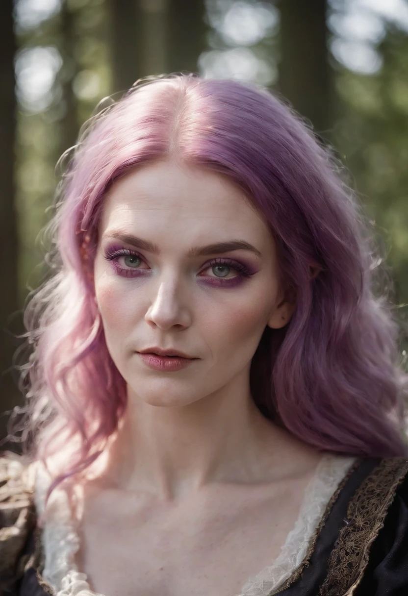 The sunlight shone on the face of the witch with pink hair and purple pupils, and there were many angels around her