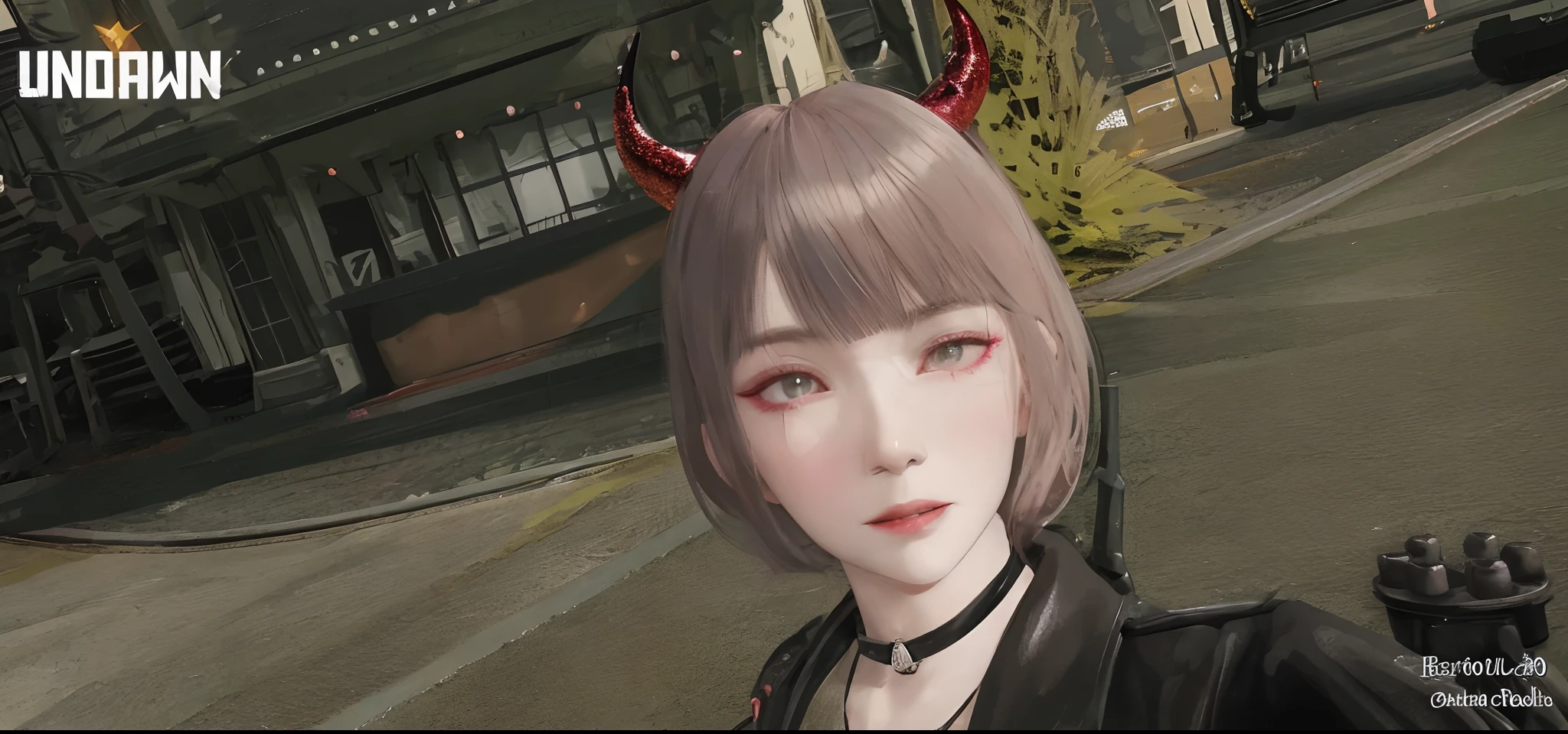 there is a woman with a devil horns and a black jacket, devious evil expression, with very highly detailed face, close up character, character close up, ultra detailed content : face, 3 d anime realistic, beautiful screenshot, [ 4 k photorealism ]!!, highly_detailed_face!!!, heavy gesture style closeup, hints of yayoi kasuma