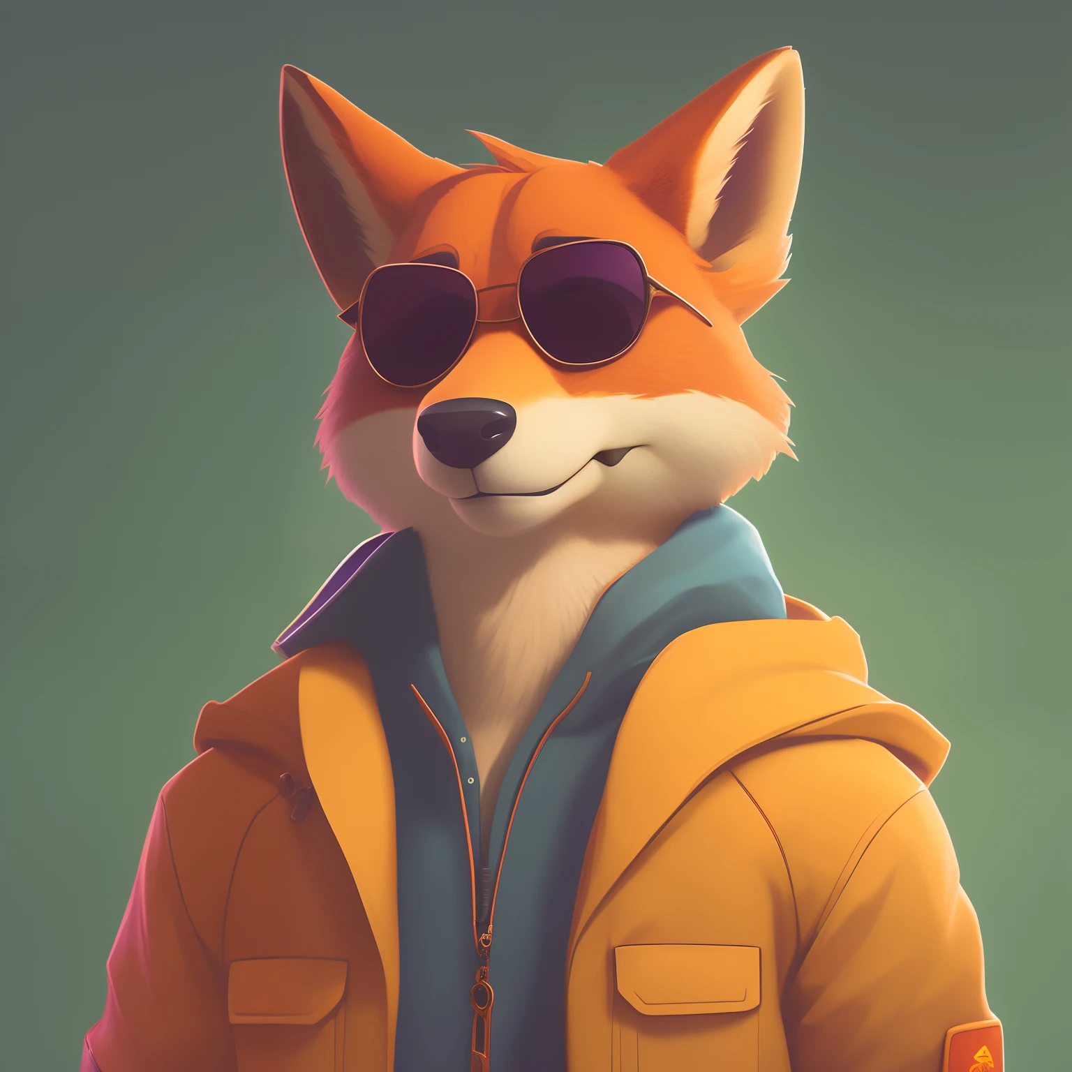 There's a fox wearing sunglasses and a jacket, Retrato de personagem peludo, Retrato de uma raposa antro, anthropomorphic fox, an anthropomorphic cyberpunk fox, Nick Wilde, personagem peludo, arte digital peluda, raposa digital, an anthropomorphic fox, Nick Wilde, Zootopia, uma raposa antro, Wojtek FUS