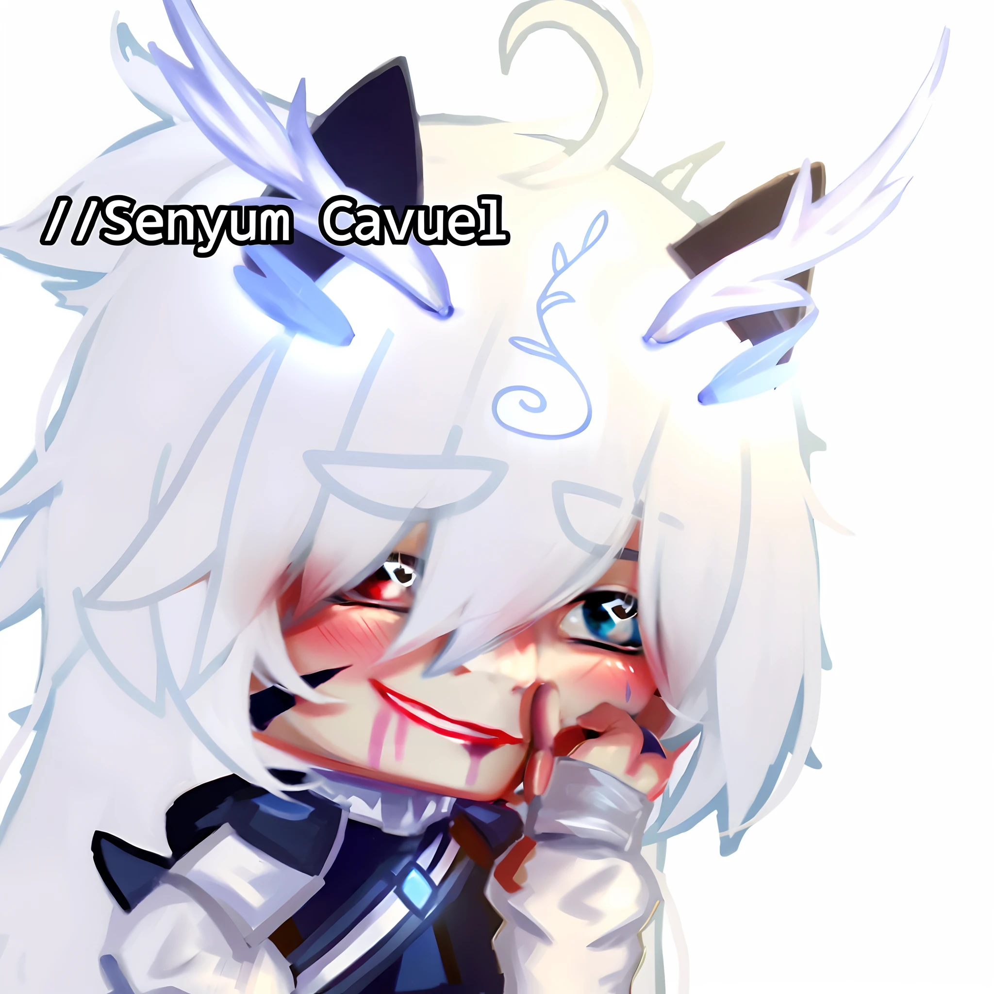 Female anime, short and tied white hair, dragon horns, blue crystal pet necklace, red and blue eyes, realistic, ultra detailed, best photography