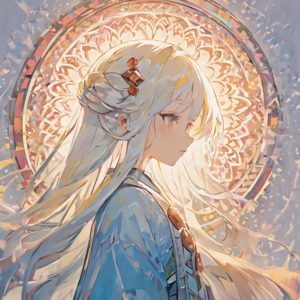 (White background:1.4),(Silhouette of a girl's head, Eyes closed, colorfull long hair, Oriental elements),(Chinese illustration:1.3,paper art:1.3, Quilted paper art:1.2),( reasonable design, Clear lines, High sharpness,Best quality, Very detailed, Masterpiece, movie light effect, 4K )
