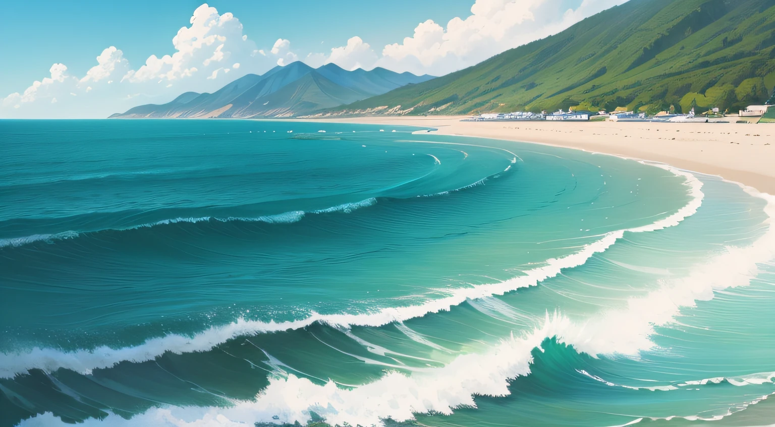 Landscape painting、(illustratio:1.3)、jpn、Haihara。gentle waves。Bright sunlight。