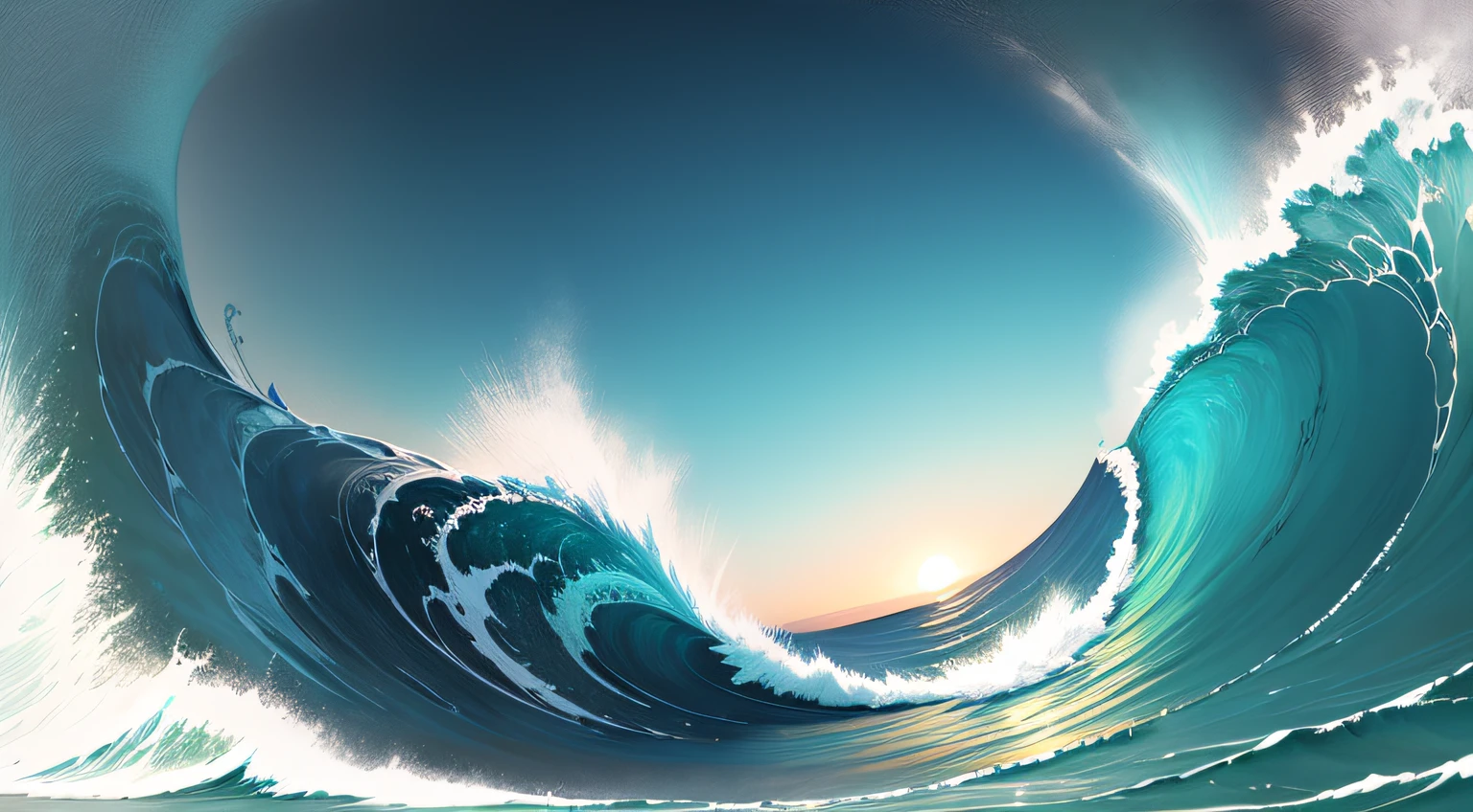 Landscape painting、(illustratio:1.3)、jpn。At sea。The sea as far as you can pass。gentle waves。Bright sunlight。