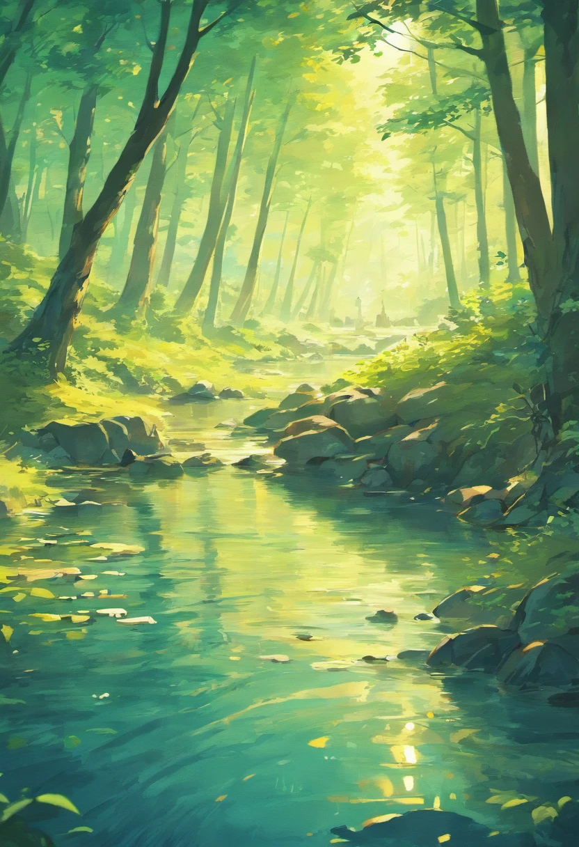 Draw a summer camp environment by a lake.