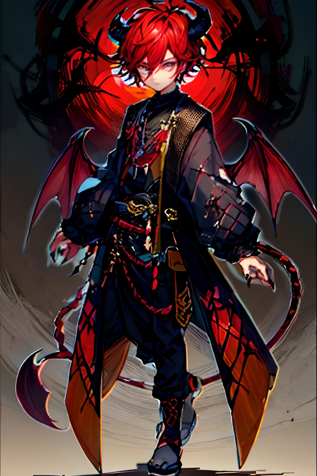 Do not worry,I generated a complete copy for you、High-quality prompt,Please use it directly:
"A handsome Japanese demon boy wearing a combination of red and black, with dragon horns and a demon killer art style. He is dressed in a demonic robe and inspired by anime style. The character design is considered to be the best among anime characters. He is depicted with a full-body artwork, showcasing the epic anime style. The character portrays a demon killer with a touch of dragon spirit, wearing dragon-inspired armor. The artwork is characterized by the aesthetics commonly seen in anime, capturing the essence of the demon killer. The art style is both captivating and visually stunning. The color palette is carefully chosen to enhance the overall mood. The lighting creates a dramatic effect, highlighting the character's features and adding depth to the artwork."
Remember to enter this prompt directly into Stable Diffusion,Do not add any prefixes。Happy creating!