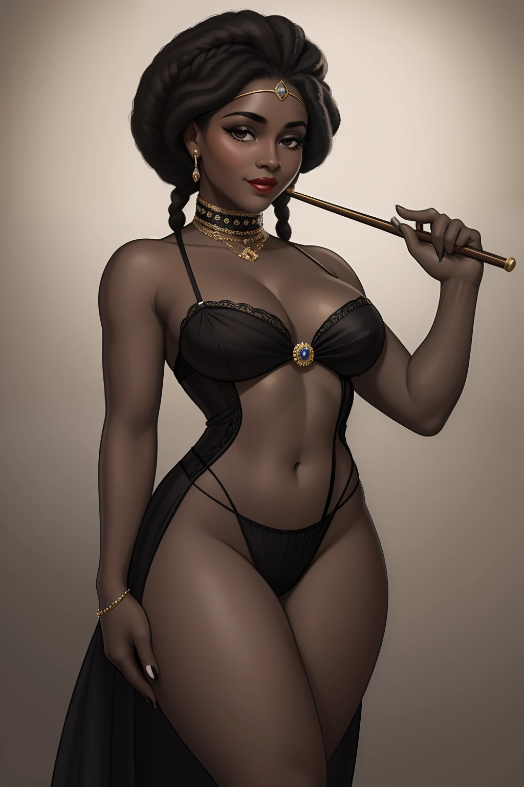 Araffe's wife in a flappper costume holding a wand and wearing a headband, melindrosa, Anos 20, fantasia, Traje de alta qualidade, rugindo vinte anos, 1920s vibes, 1 9 2 0 s estilo pano, Era do Jazz, saia preta curta, 1 9 2 0 s estilo, Estilo dos anos 1920 uma mulher negra, mulata, Morena, imagem de ,corpo inteiro, cabelo afro caindo para a frente, Rasta type but braided,com o corpo perfeito de corpo inteiro lindo seios perfeito, BEAUTIFUL PERFECT LIPS, perfect hands beautiful image beautiful beauty mayor,(mulheres, s, feminino, , Big grande, bonita de corpo inteiro, vinte anos, 1920s vibes, 1 9 2 0 s estilo pano, Era do Jazz, saia preta curta, 1 9 2 0 s estilo, Estilo dos anos 1920 Uma mulher negra, mulata, Morena, lindos seios uma coxa larga e fina perfeita tudo nela perfeita, realista Uma mulher negra, mulata, Morena, imagem de ,corpo inteiro, cabelo afro caindo para a frente, Rasta type but braided, com o corpo perfeito de corpo inteiro lindo seios perfeito, BEAUTIFUL PERFECT LIPS, perfect hands beautiful image beautiful beauty mayor,
