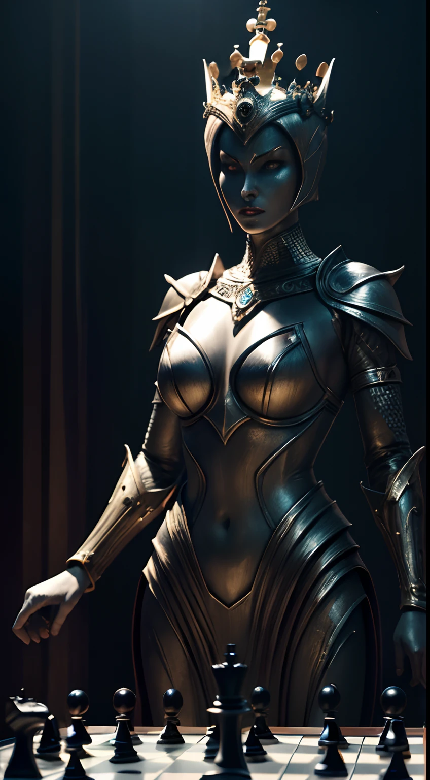Chess Piece Creature Attack,Part of Queen、Full body,Anthropomorphic Queen Piece、femele、cruel、Realistic Digital, Humanoid、Convoluted, epicd, Dramatic, masutepiece, high detailing, Best Quality, 超A high resolution、Horror movie lighting、Chess Edition