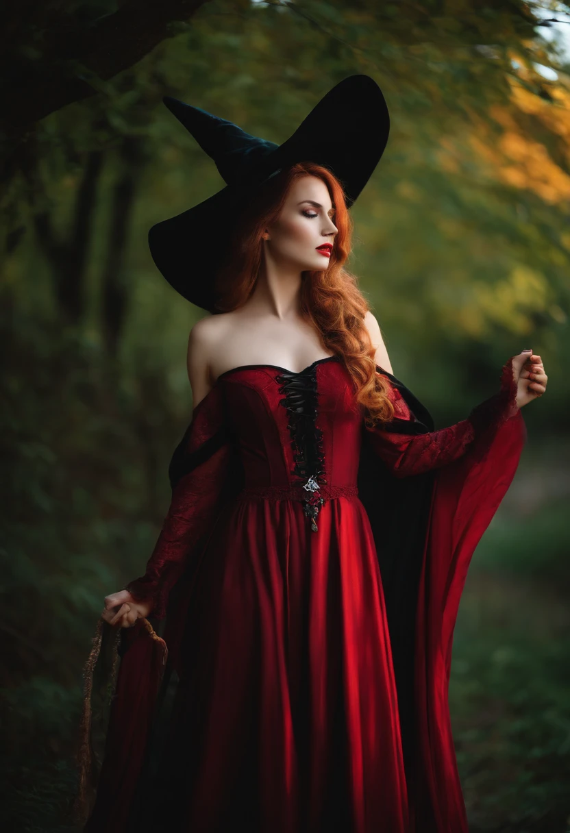 Il y a une femme en robe rouge et chapeau rouge, Abigail Larson, art in the style of disney, Phtoto en niveaux de gris avec robe rouge, Style artistique Disney, Persephone as goddess of death, Disney Female Villain, Style artistique Disney, Beau style de dessin, Lois Rossdraw, Red dress and witch's magic hat, Robe rouge et chapeau, inspired by Mab Graves in Tim Burton style. Dans le style Corpse Bride. Dans le style Addams Family