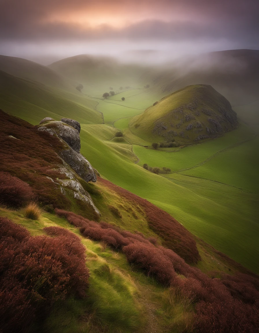 top quality, sycamore gap in the valley, fog