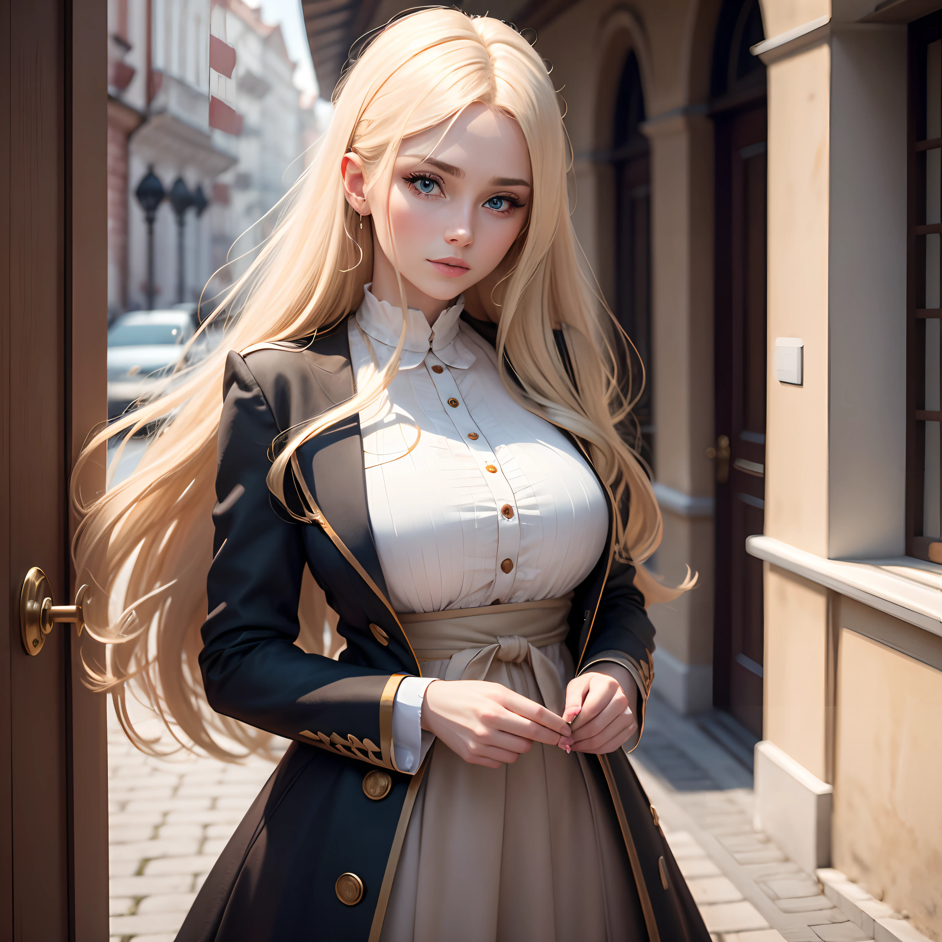 Beautiful woman, 8k, blond vlasy, blond oboci, polonaha na verejnosti