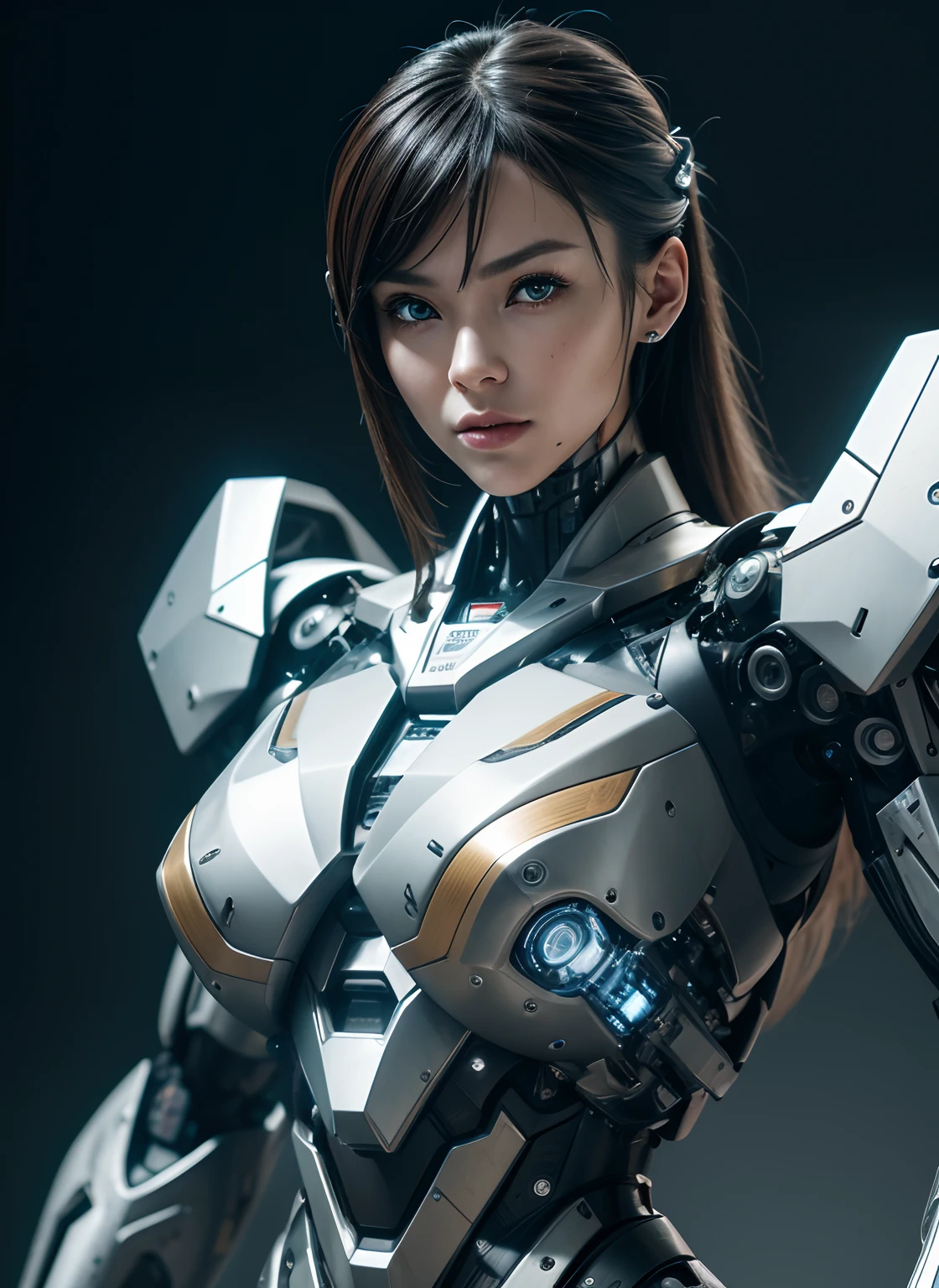 Textured skin, Super Detail, high details, High quality, Best Quality, hight resolution, 1080p, hard disk, Beautiful,(cyborgs),beautiful cyborg woman,Mecha Cyborg Girl,Battle Mode,Girl with a Mecha Body,She wears a futuristic combat cyborg mech,