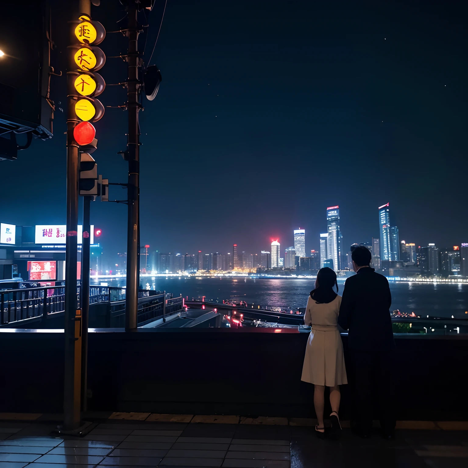 night city landscape：

In the heart of the city。As night falls、Orange and white light shines from the windows of the building、Bring the silhouette of the city to the surface。Neon signs sparkling all over the city、The light reflects off the nearby puddles to create a fantastic atmosphere.。

in a street、Colorful signs lined up、Tavern and bar、The lights of the café welcome you warmly..。Street musician singing、The melody envelops the silence of the night。pedestrians、Lover and family、Laugh and talk with friends。

in a street、Yellow taxis come and go、Occasionally the sound of sirens can be heard in the distance。frequently、An uncle at a stall grills yakitori and takoyaki、You hear voices calling customers。

On a park bench、People who read books、Young people fiddling with smartphones、Elderly couple talking deeply、Another person々Are you relaxed?。In the distance、Purple and blue uprights shine from the rooftops of skyscrapers into the sky。

This night city is、Bustle and tranquility、Brightness and darkness、Where reality meets dreams。As the night goes on、Its fantastic atmosphere deepens、Attract visitors。