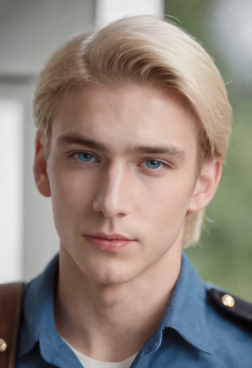 hyper realisitic, Male students, student clothes,20 years old, Handsome,Blue eyes in uniform, blonde  hair, 8K,  Teenage uncensored,Cowboy Shot, large full breasts