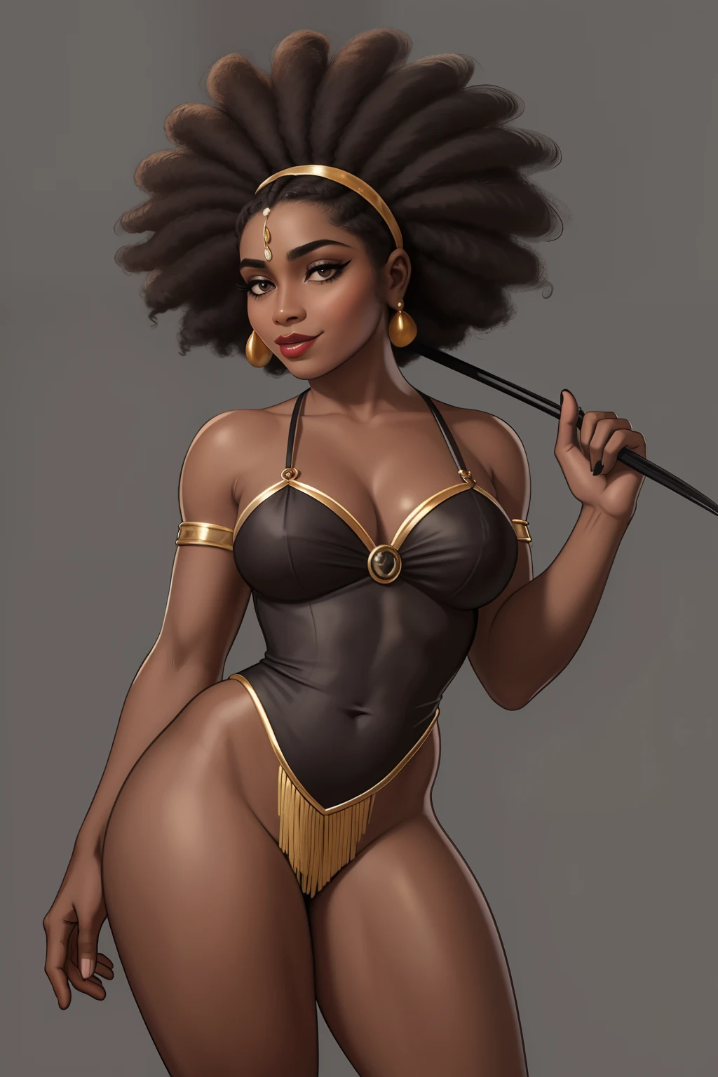 Mulher de  uma mulher negra, mulata, morena,  imagem de ,corpo inteiro, cabelo afro caindo para a frente, Rasta type but braided,    Araffe in a flappper suit holding a wand and wearing a headband, melindrosa, Anos 20, fantasia, Traje de alta qualidade, rugindo vinte anos, 1920s vibes, 1 9 2 0 s estilo pano, Era do Jazz, saia preta curta, 1 9 2 0 s estilo, Estilo dos anos 1920