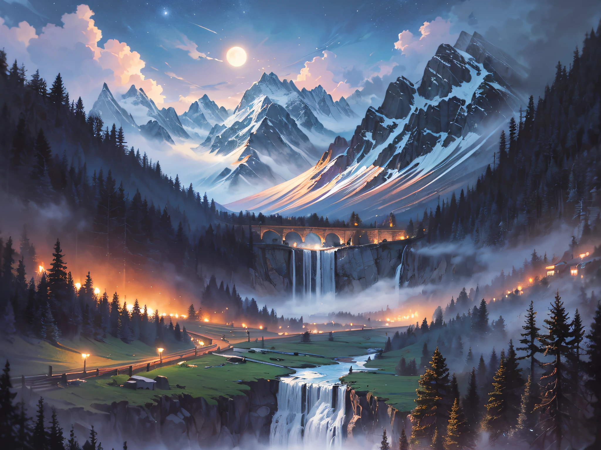 (Masterpiece), (portrait of a), (aesthetic), (beautiful), (Upper blody), (High Quality),
(Professional Angle), (rule of thirds), Soft light, ((Moonlit night nature background)), (- In the background), (Medium Shot Shot),
((Moonlit night, mountains, Nature, wood, Background with))) ((waterfall))