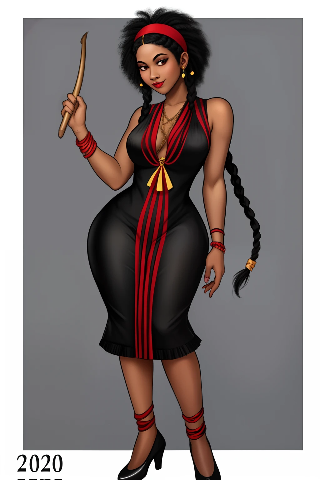 Mulher de  uma mulher negra, mulata, Morena,  imagem de ,corpo inteiro, cabelo afro caindo para a frente, Rasta type but braided,    Araffe in a flappper suit holding a wand and wearing a headband, melindrosa, Anos 20, fantasia, Traje de alta qualidade, rugindo vinte anos, 1920s vibes, 1 9 2 0 s estilo pano, Era do Jazz, saia preta curta, 1 9 2 0 s estilo, Estilo dos anos 1920